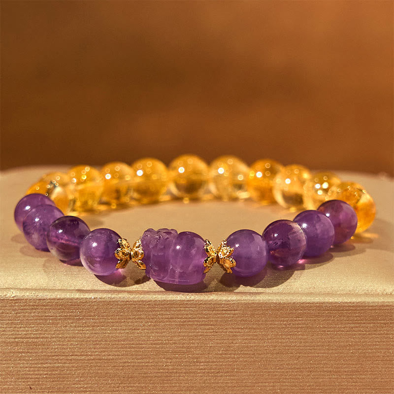KarmaRipple's Citrine Amethyst Pixiu Prosperity Bracelet p11