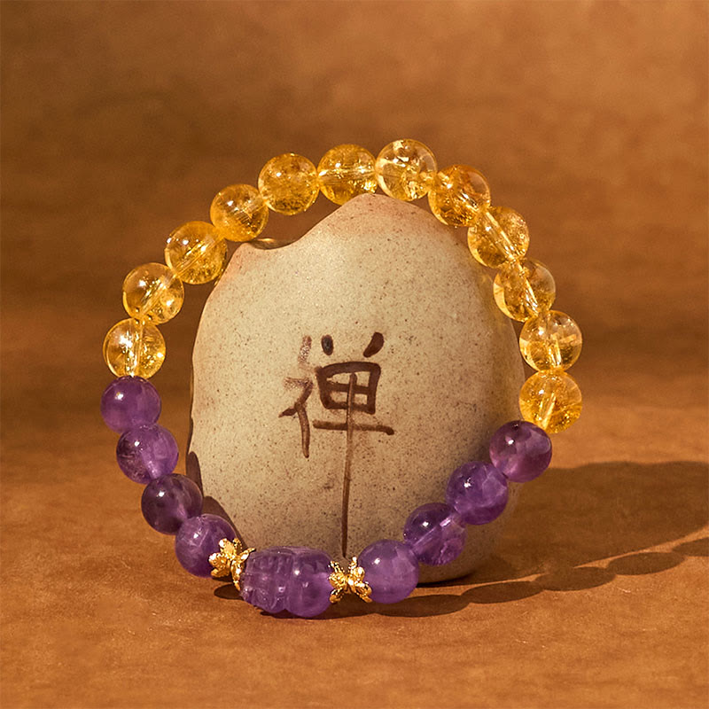 KarmaRipple's Citrine Amethyst Pixiu Prosperity Bracelet p4