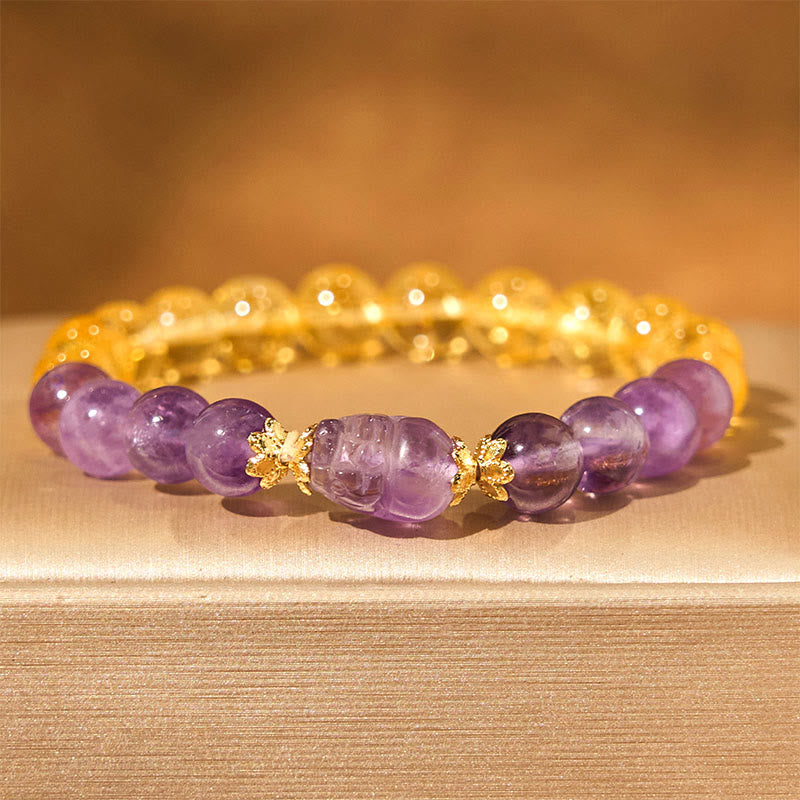 KarmaRipple's Citrine Amethyst Pixiu Prosperity Bracelet p16
