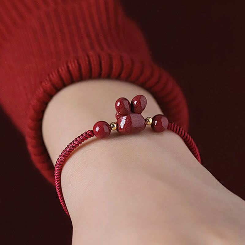 KarmaRipple's Handmade Cinnabar Chinese Zodiac Rabbit Fortune Red Rope Bracelet p5