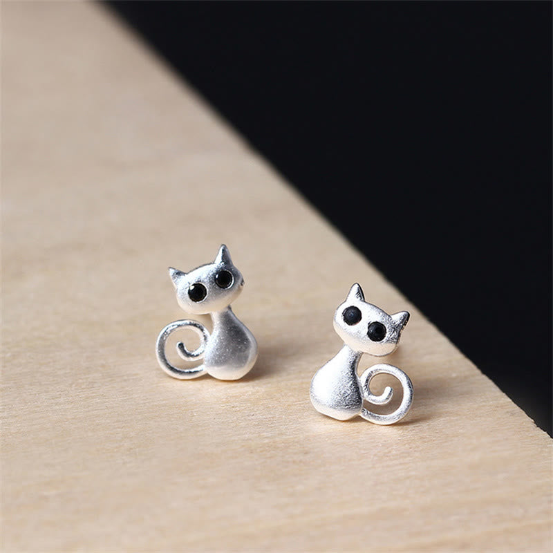 KarmaRipple's 925 Sterling Silver Posts Cute Cat Kitten Blessing Stud Earrings p1