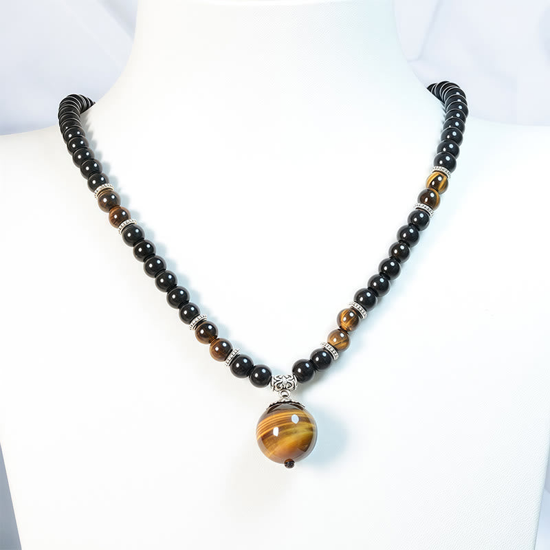 KarmaRipple's Black Obsidian Tiger Eye Strengthen Pendant Necklace p3
