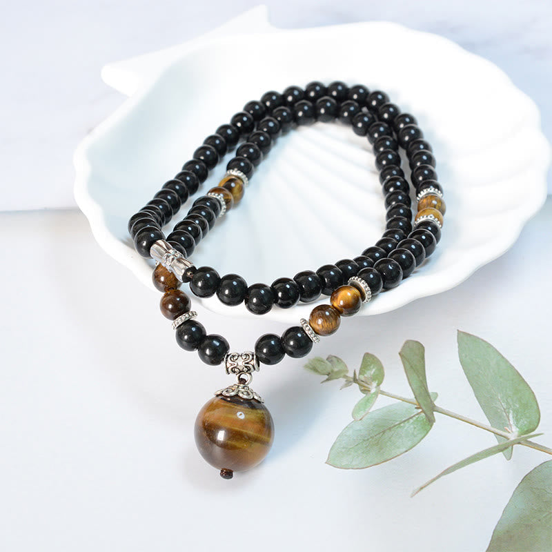 KarmaRipple's Black Obsidian Tiger Eye Strengthen Pendant Necklace p1