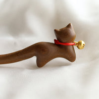 KarmaRipple's Classical Chinese Style Cat-shaped Sandalwood Hairpin