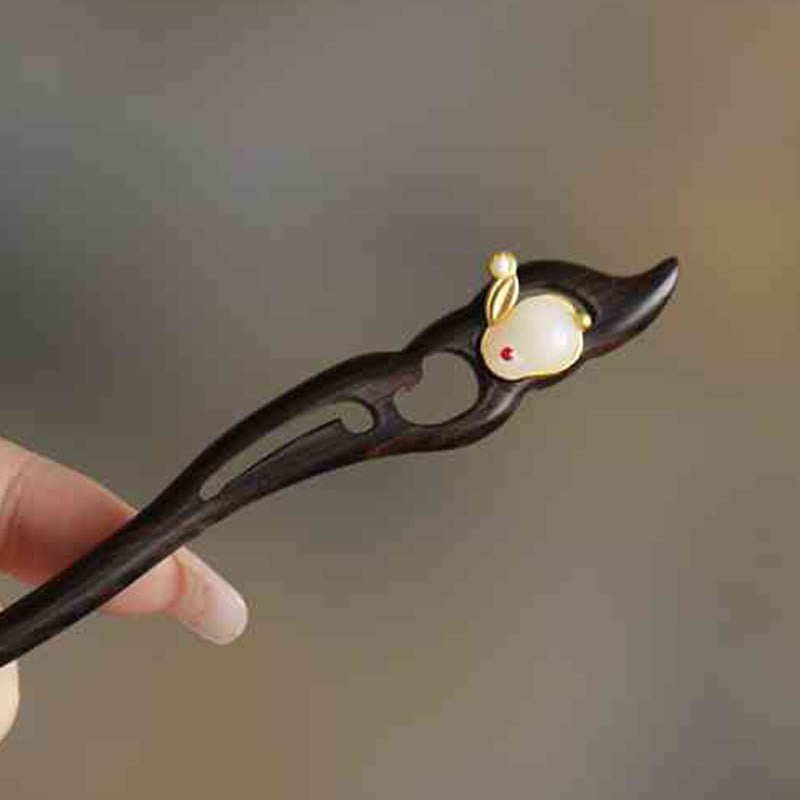 KarmaRipple's Auspicious Cloud Sandalwood Rabbit Protection Hairpin p46