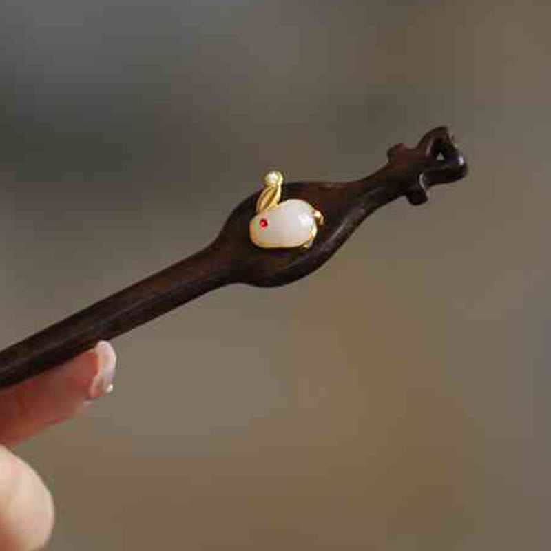 KarmaRipple's Auspicious Cloud Sandalwood Rabbit Protection Hairpin p49