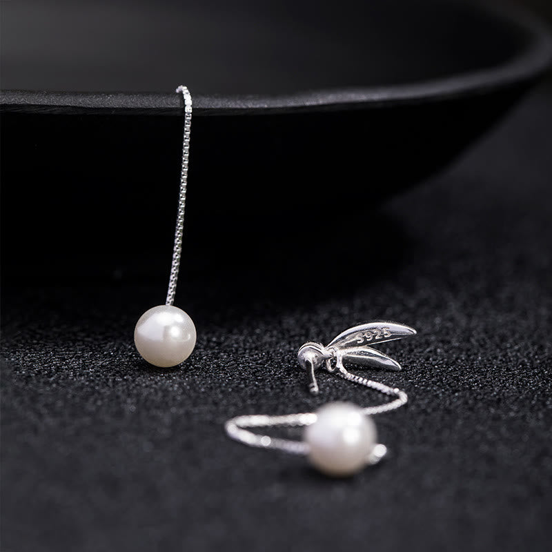 KarmaRipple's 925 Sterling Silver Zircon Pearl Bamboo Leaves Protection Drop Earrings p4