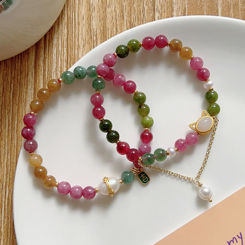 KarmaRipple's Colorful Tourmaline Fortunate Cat Positive Bracelet p15