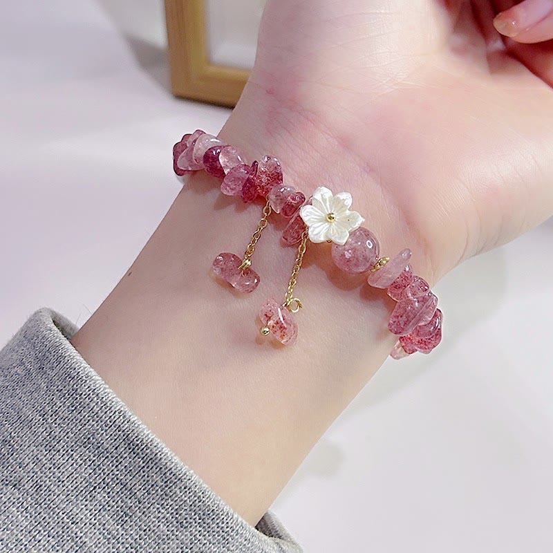KarmaRipple's Authentic Strawberry Quartz Green Strawberry Quartz Super Seven Gemstone Flower Balancing Bracelet p25