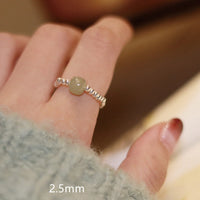 KarmaRipple's 925 Sterling Silver Authentic Small Hetian Jade Red Agate Pearl Bead Prosperity Elastic Ring