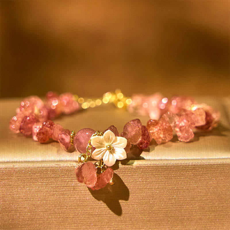 KarmaRipple's Authentic Strawberry Quartz Green Strawberry Quartz Super Seven Gemstone Flower Balancing Bracelet p2
