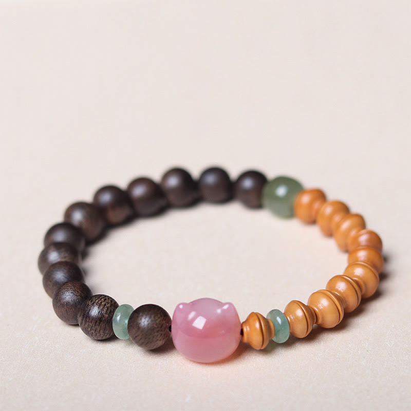 KarmaRipple's 6mm Qinan Agarwood Olive Pit Yanyuan Agate Cat Shape Balance Bracelet p6