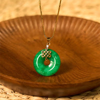 KarmaRipple's Authentic Cyan Jade Peace Buckle Chinese knot Success Pendant Necklace