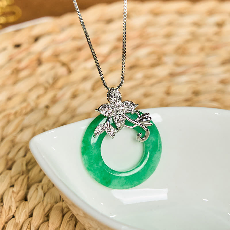 KarmaRipple's Cyan Jade Peace Buckle Alloy Flower Balancing Fortune Pendant Necklace p13