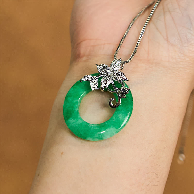 KarmaRipple's Cyan Jade Peace Buckle Alloy Flower Balancing Fortune Pendant Necklace p17