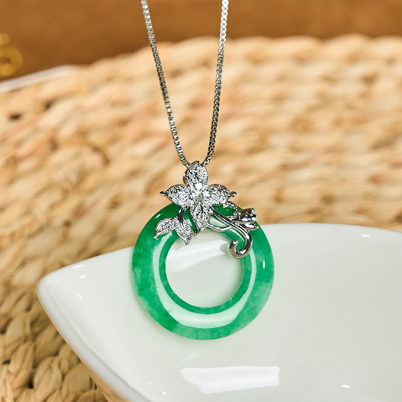 KarmaRipple's Cyan Jade Peace Buckle Alloy Flower Balancing Fortune Pendant Necklace p21