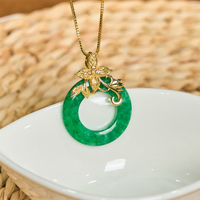 KarmaRipple's Cyan Jade Peace Buckle Alloy Flower Balancing Fortune Pendant Necklace p3