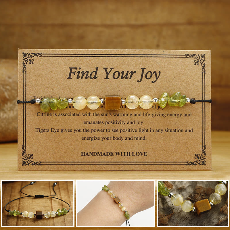KarmaRipple's Find Your Joy Peridot Citrine Tiger Eye Peace Rope Bracelet p1