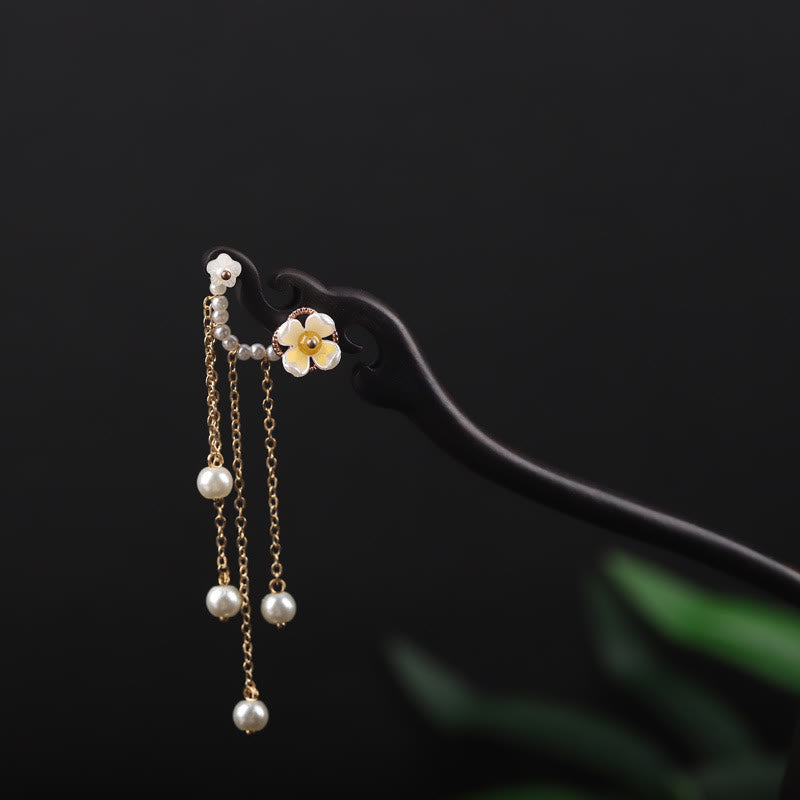 KarmaRipple's Ebony Shell Flower Pearl Tassel Blessing Hairpin p7