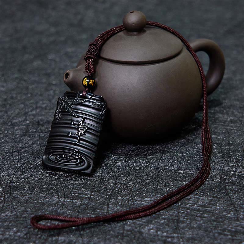 KarmaRipple's Authentic Black Obsidian Bamboo Fulfillment Pendant Necklace p4