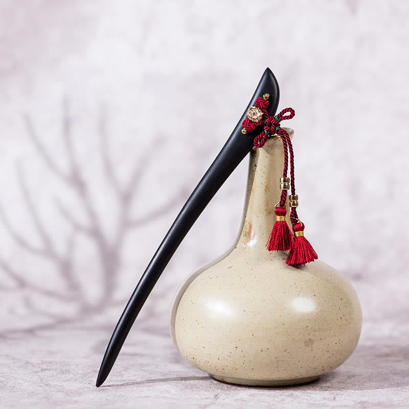 KarmaRipple's Ebony Red String Chinese Weave Tassel Protection Hairpin p2