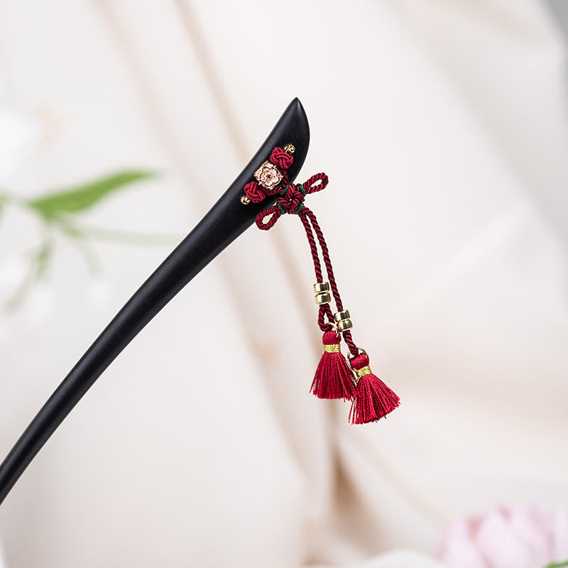 KarmaRipple's Ebony Red String Chinese Weave Tassel Protection Hairpin p3