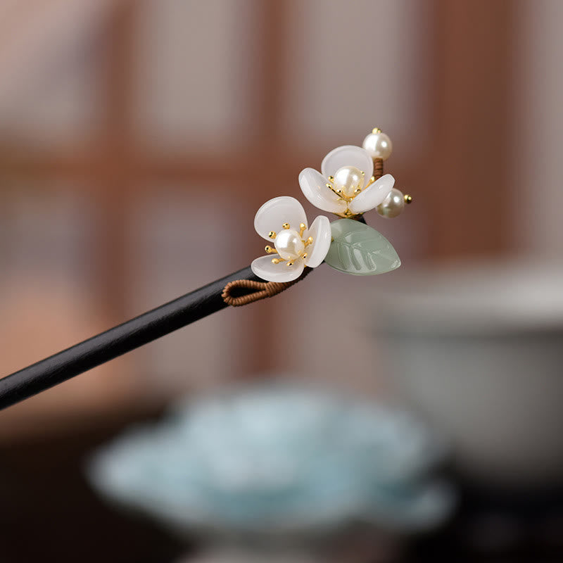 KarmaRipple's Grain Wood Liuli Magnolia Flowers Pearl Protection Hairpin p1