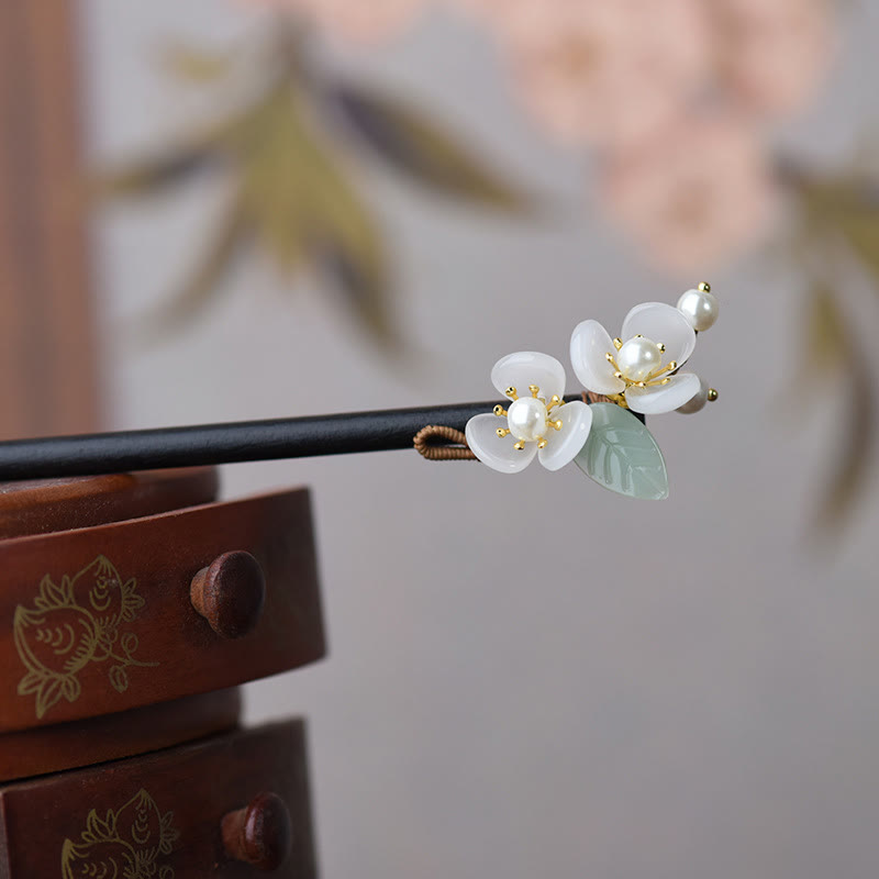 KarmaRipple's Grain Wood Liuli Magnolia Flowers Pearl Protection Hairpin p3