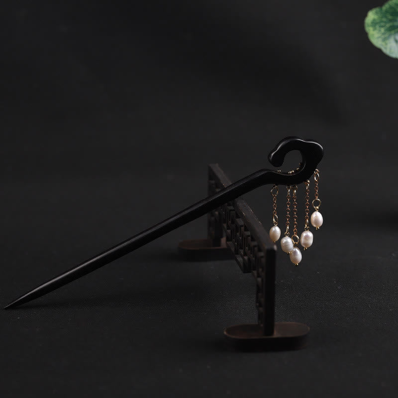 KarmaRipple's Ebony Auspicious Cloud Pearl Tassel Protection Hairpin p2