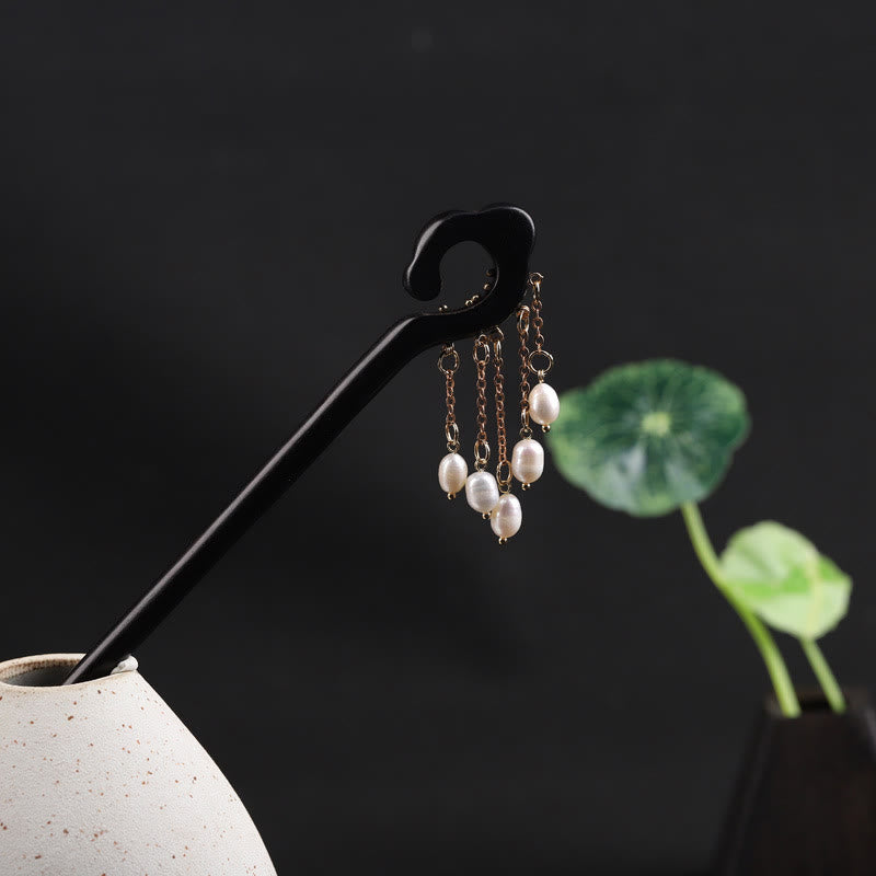 KarmaRipple's Ebony Auspicious Cloud Pearl Tassel Protection Hairpin p4