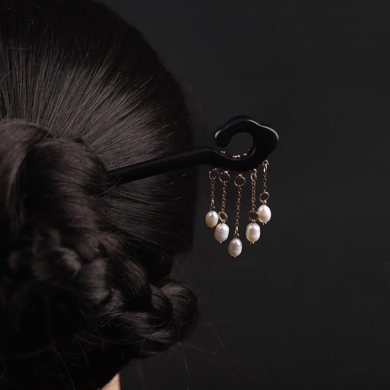 KarmaRipple's Ebony Auspicious Cloud Pearl Tassel Protection Hairpin p10