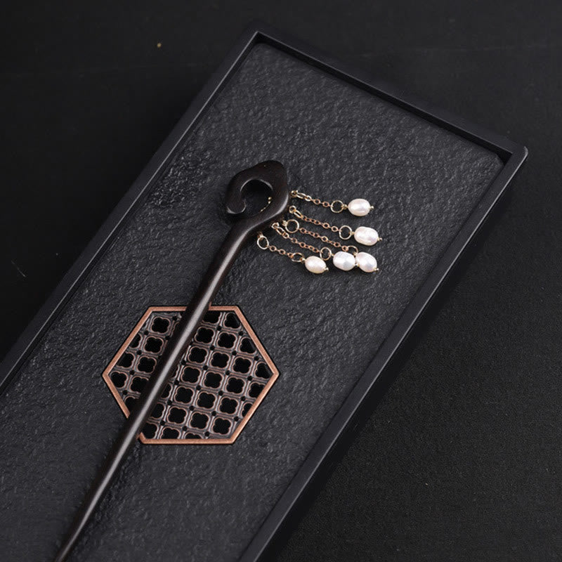 KarmaRipple's Ebony Auspicious Cloud Pearl Tassel Protection Hairpin p5