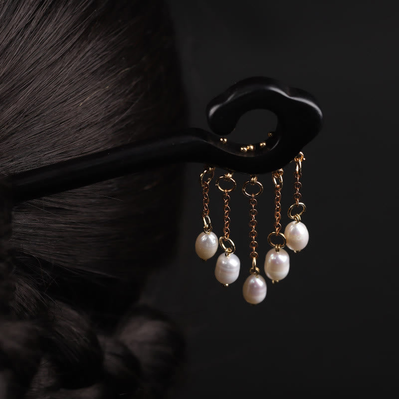 KarmaRipple's Ebony Auspicious Cloud Pearl Tassel Protection Hairpin p8