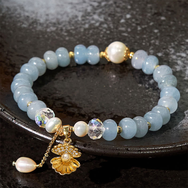 KarmaRipple's Authentic Aquamarine Pearl Shell Balancing Bead Bracelet p4