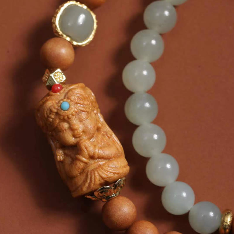 KarmaRipple's Tibetan Zakiram Goddess Of Wealth Hetian Jade Sandalwood Prosperity Bracelet p4
