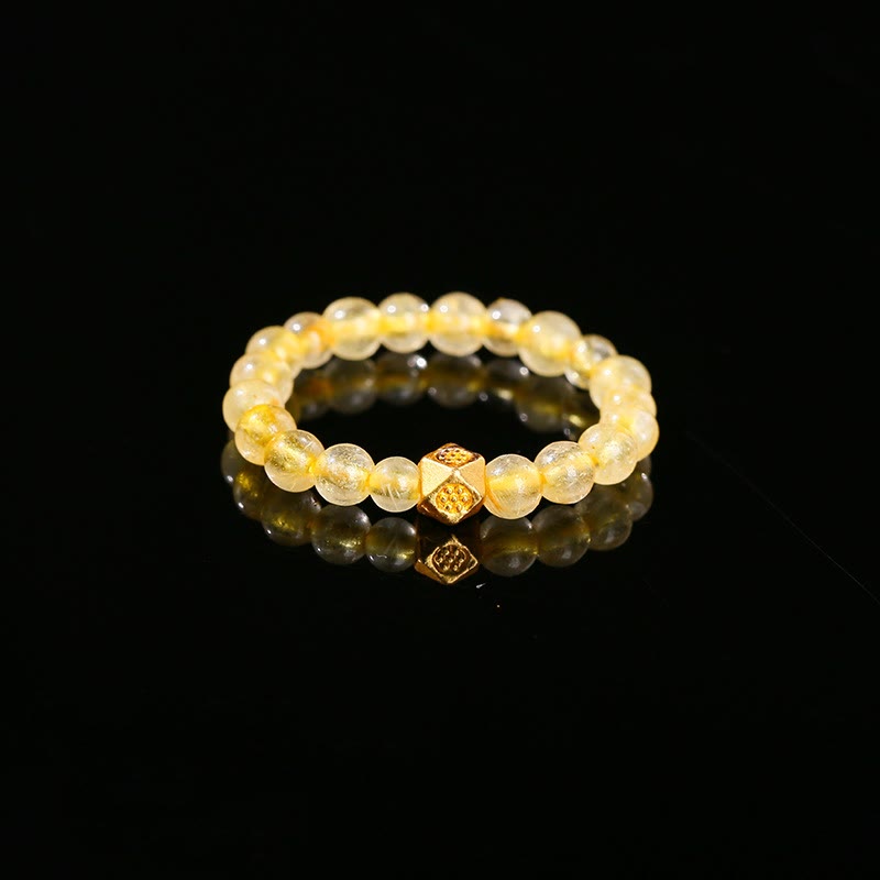 KarmaRipple's 3mm Golden Rutilated Quartz Beadwork Wealth Elastic String Ring p2