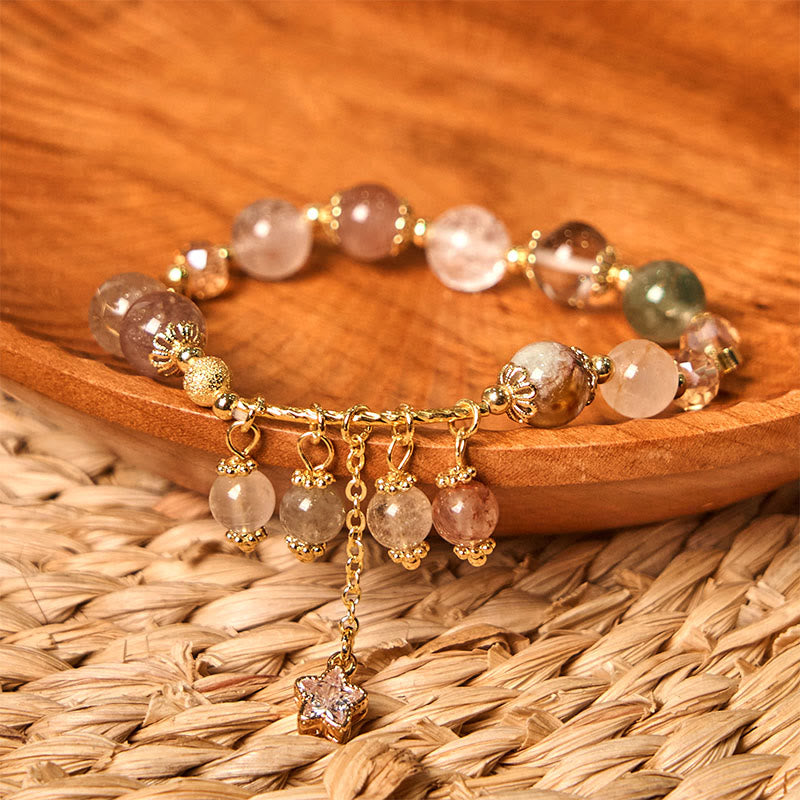 KarmaRipple's Authentic Colored Yellow Rutilated Quartz Four Leaf Clover Star Auspiciousness Bracelet p9