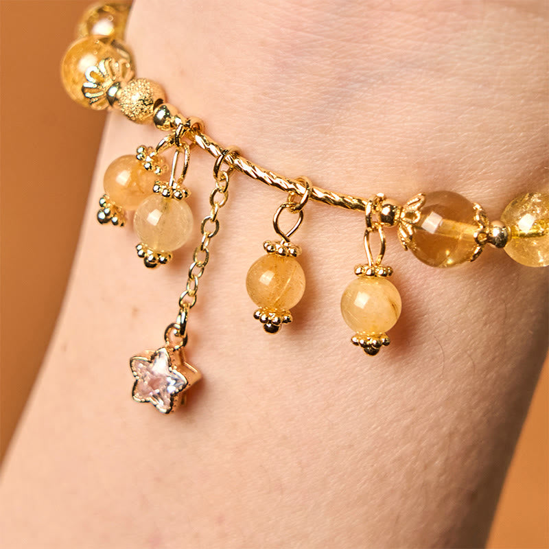 KarmaRipple's Authentic Colored Yellow Rutilated Quartz Four Leaf Clover Star Auspiciousness Bracelet p3