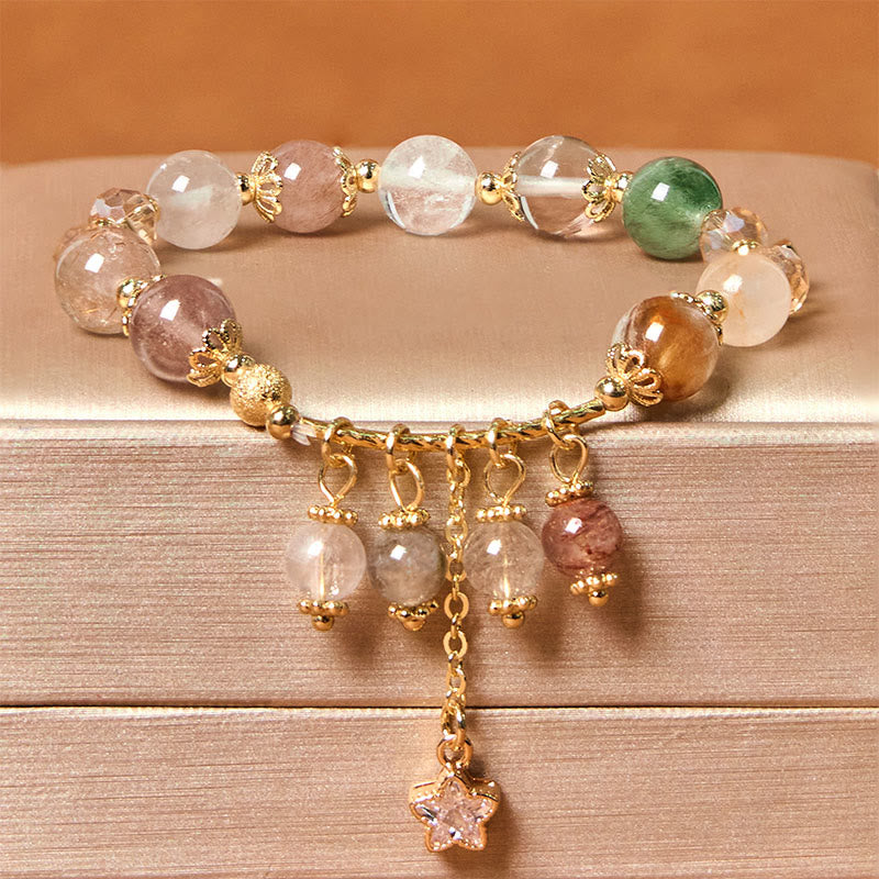 KarmaRipple's Authentic Colored Yellow Rutilated Quartz Four Leaf Clover Star Auspiciousness Bracelet p2