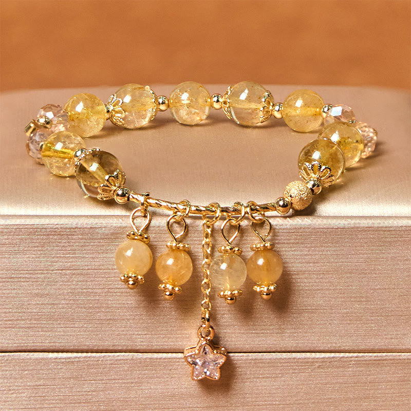 KarmaRipple's Authentic Colored Yellow Rutilated Quartz Four Leaf Clover Star Auspiciousness Bracelet p12