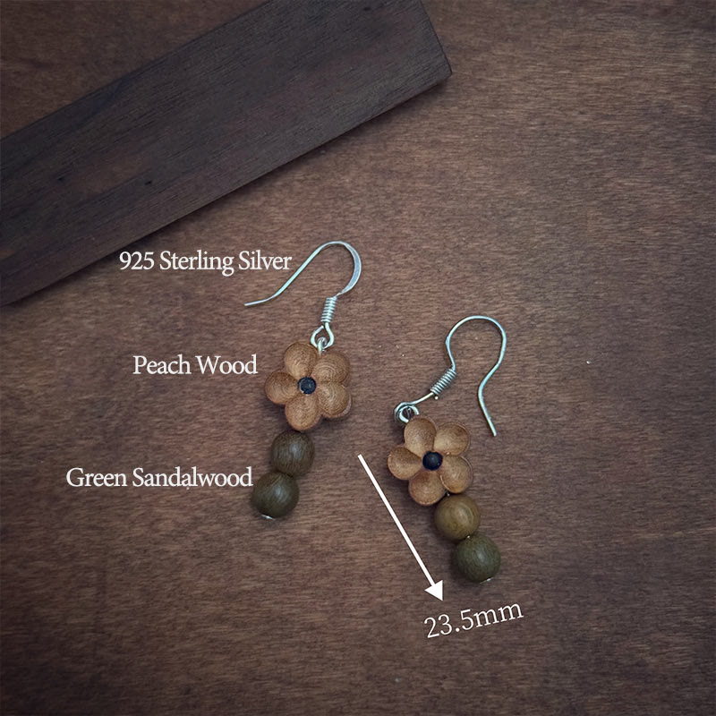 KarmaRipple's 925 Sterling Silver Peach Wood Flower Green Sandalwood Fortune Earrings p3