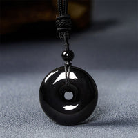 KarmaRipple's Authentic Black Obsidian Peace Buckle Strength Rope Pendant Necklace