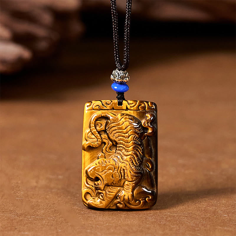 KarmaRipple's Authentic Tiger Eye Square Tiger Pattern Protection Rope Pendant Necklace p9