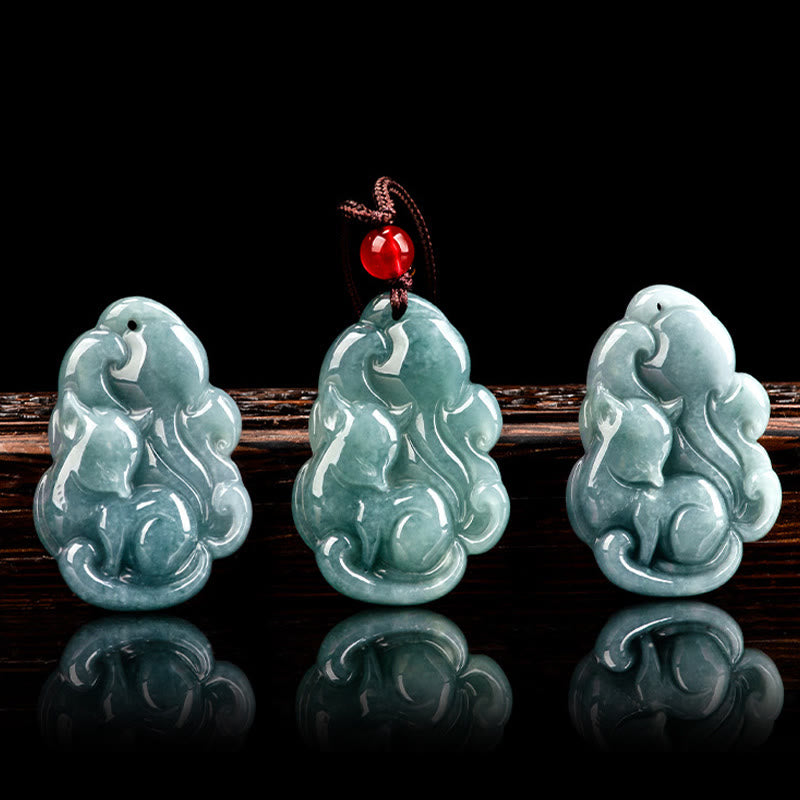 KarmaRipple's Authentic Green Jade Nine Tailed Fox Fairy Prosperity Pendant Necklace p5