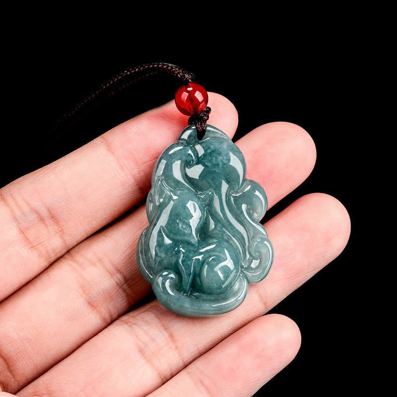KarmaRipple's Authentic Green Jade Nine Tailed Fox Fairy Prosperity Pendant Necklace p9