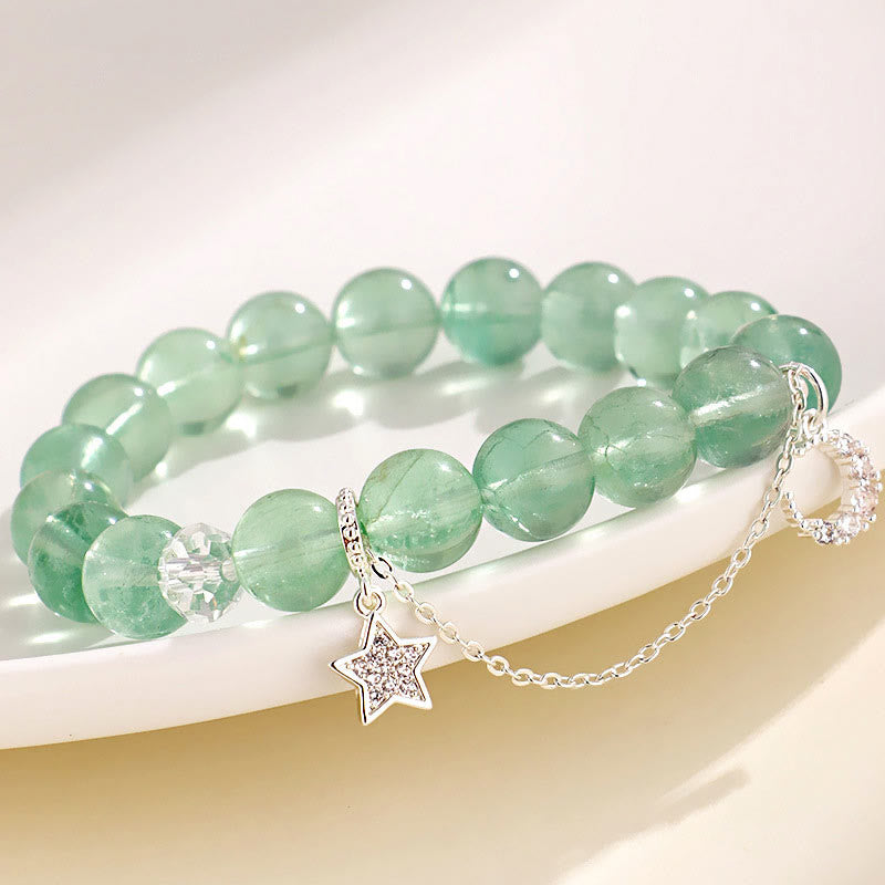 KarmaRipple's Green Fluorite Beadwork Moon Star Peace Bracelet p4
