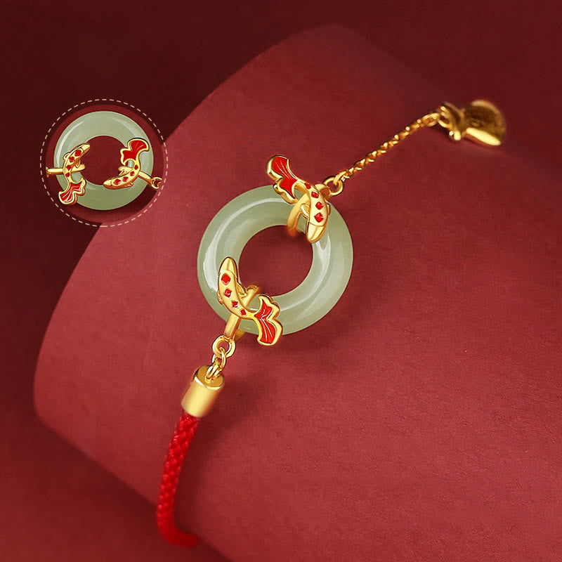 KarmaRipple's 999 Sterling Silver Hetian Ivory Jade Double Koi Fish Peace Buckle Fortunate Talisman Wealth Bracelet p3