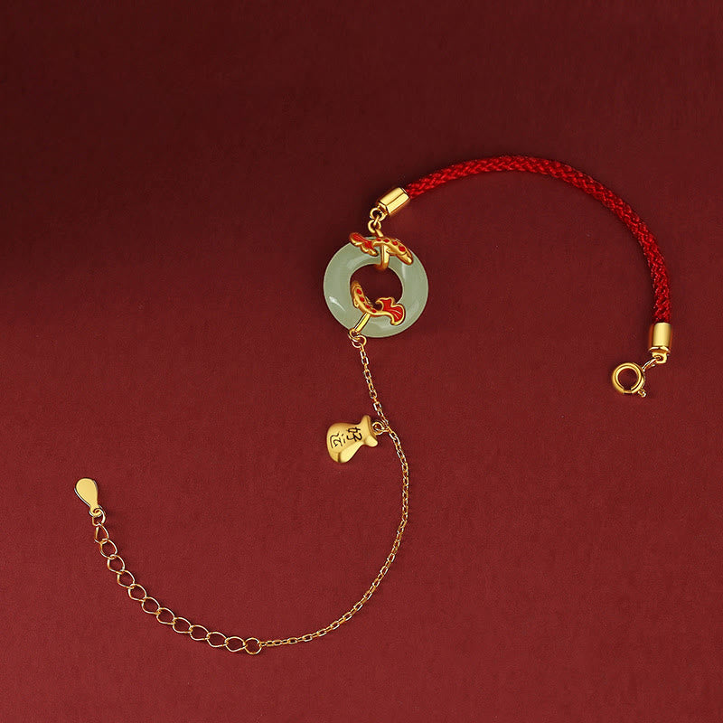 KarmaRipple's 999 Sterling Silver Hetian Ivory Jade Double Koi Fish Peace Buckle Fortunate Talisman Wealth Bracelet p4