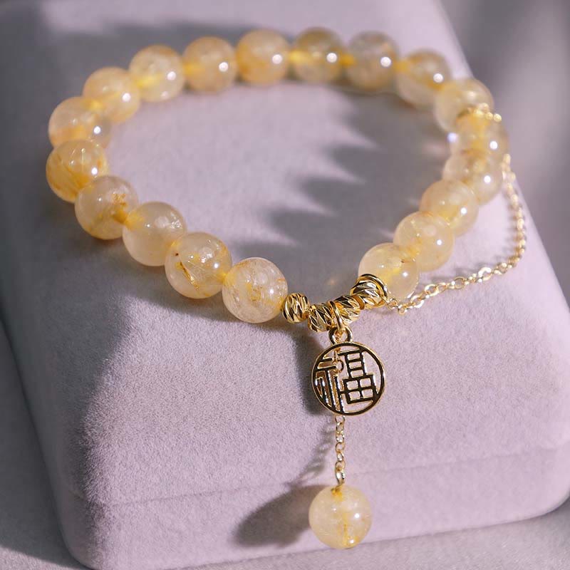 KarmaRipple's Citrine Fortunate Fu Character Happiness Bracelet p4