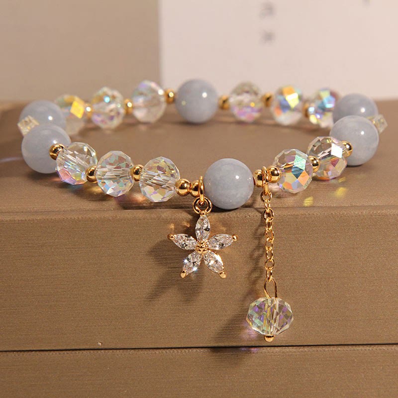 KarmaRipple's Authentic Aquamarine Gemstone Zircon Flower Peace Balancing Bracelet p6
